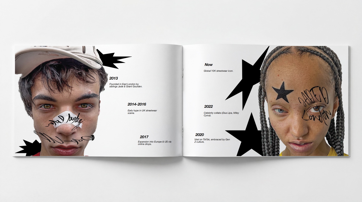 Jaded London editorial spread 1: Portraits and a graphic timeline