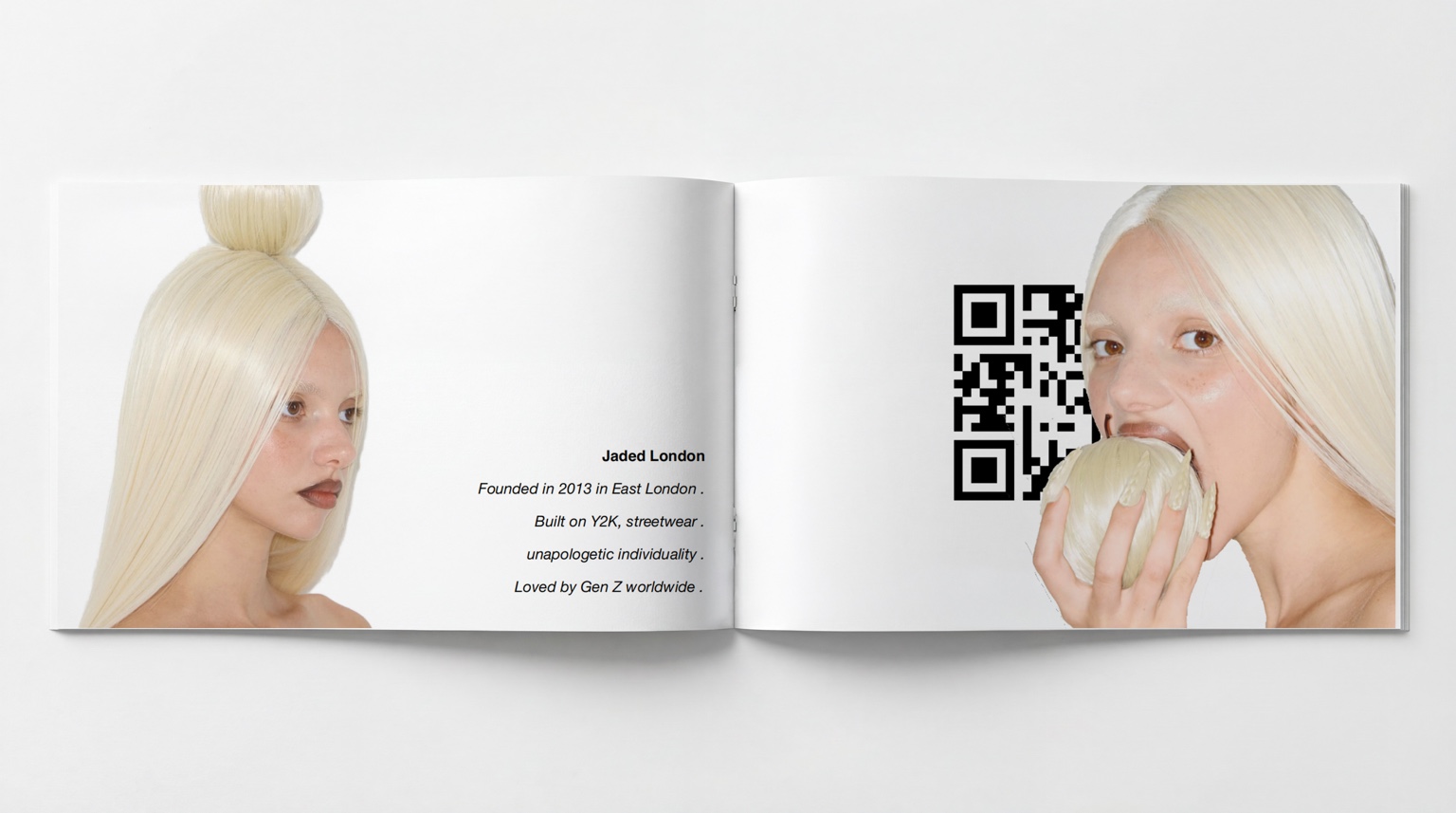 Jaded London editorial spread 2: Blonde portraits with introductory typography