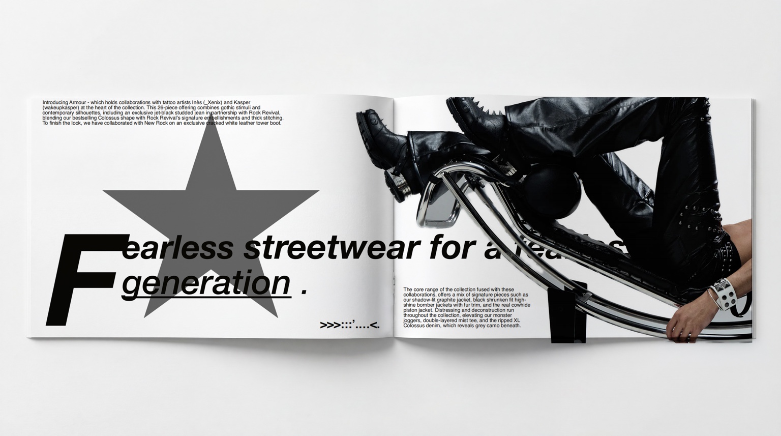 Jaded London editorial spread 3: Oversized typography and a reclining fashion figure