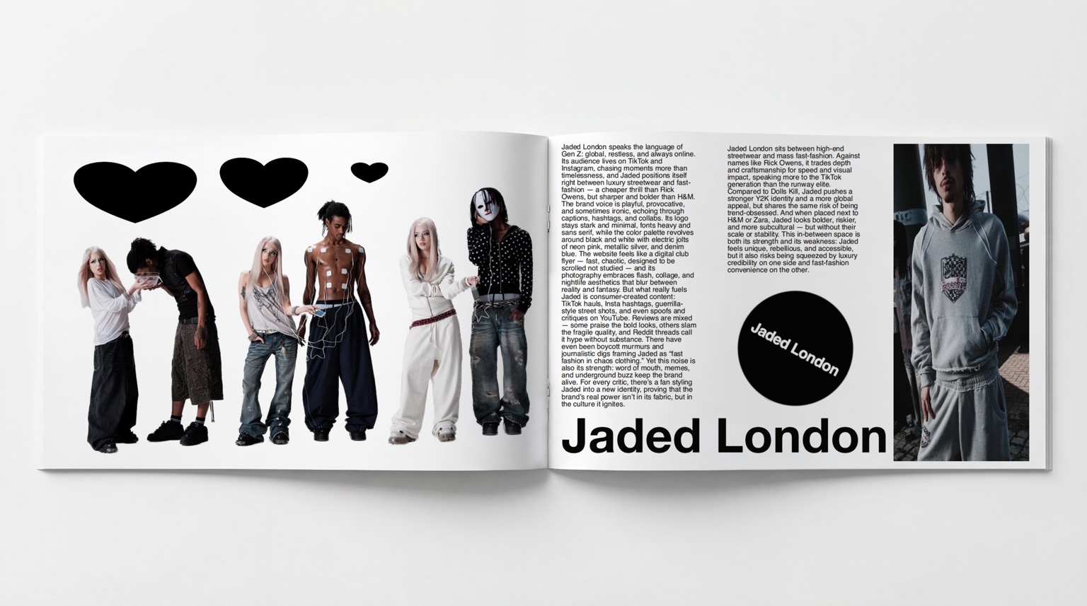 Jaded London editorial spread 5: Fashion silhouettes, hearts and editorial columns