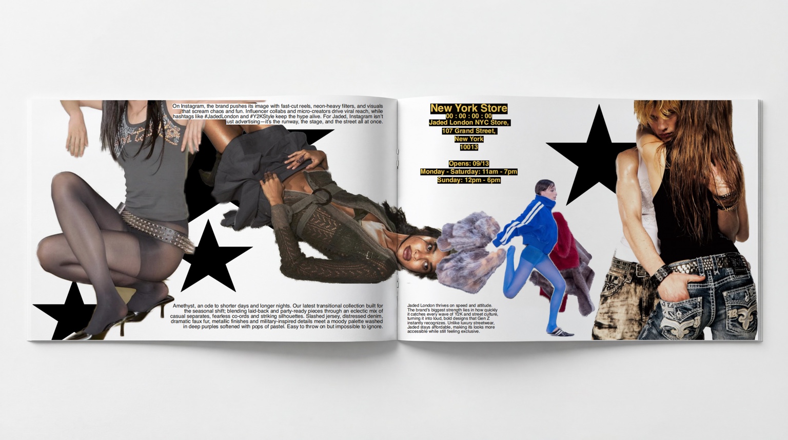 Jaded London editorial spread 6: Layered fashion photographs and star motifs
